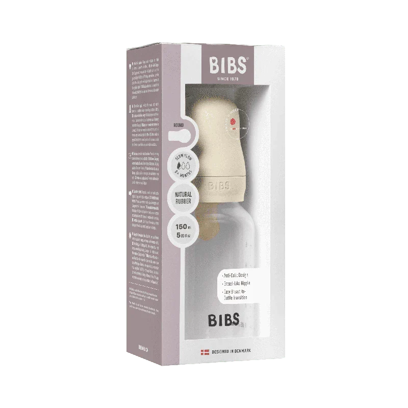 BIBS Baby Flaske Rund Latex 1 pack 150 ml Slow Flow Ivory - Image 3