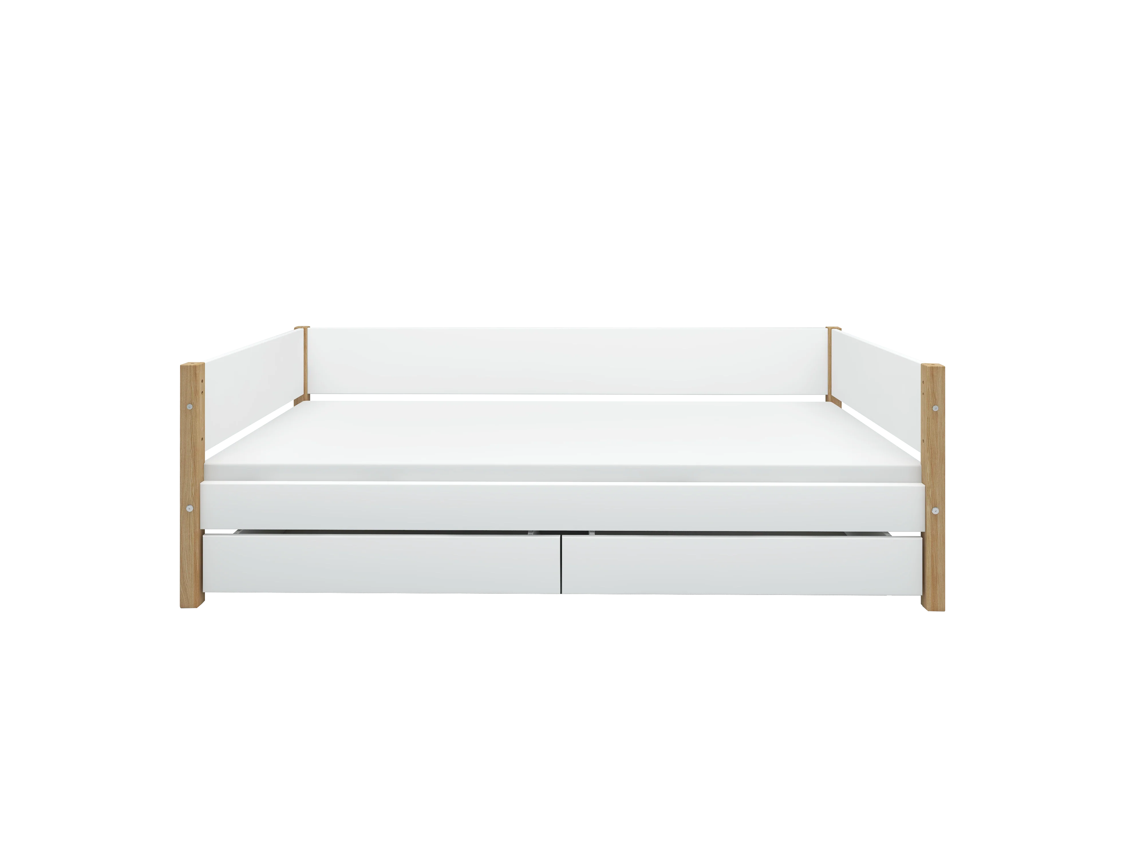 FLEXA NOR Enkeltseng 90x200 cm m. baggavl incl. 2 udtræksskuffer - Hvid/eg - Image 2
