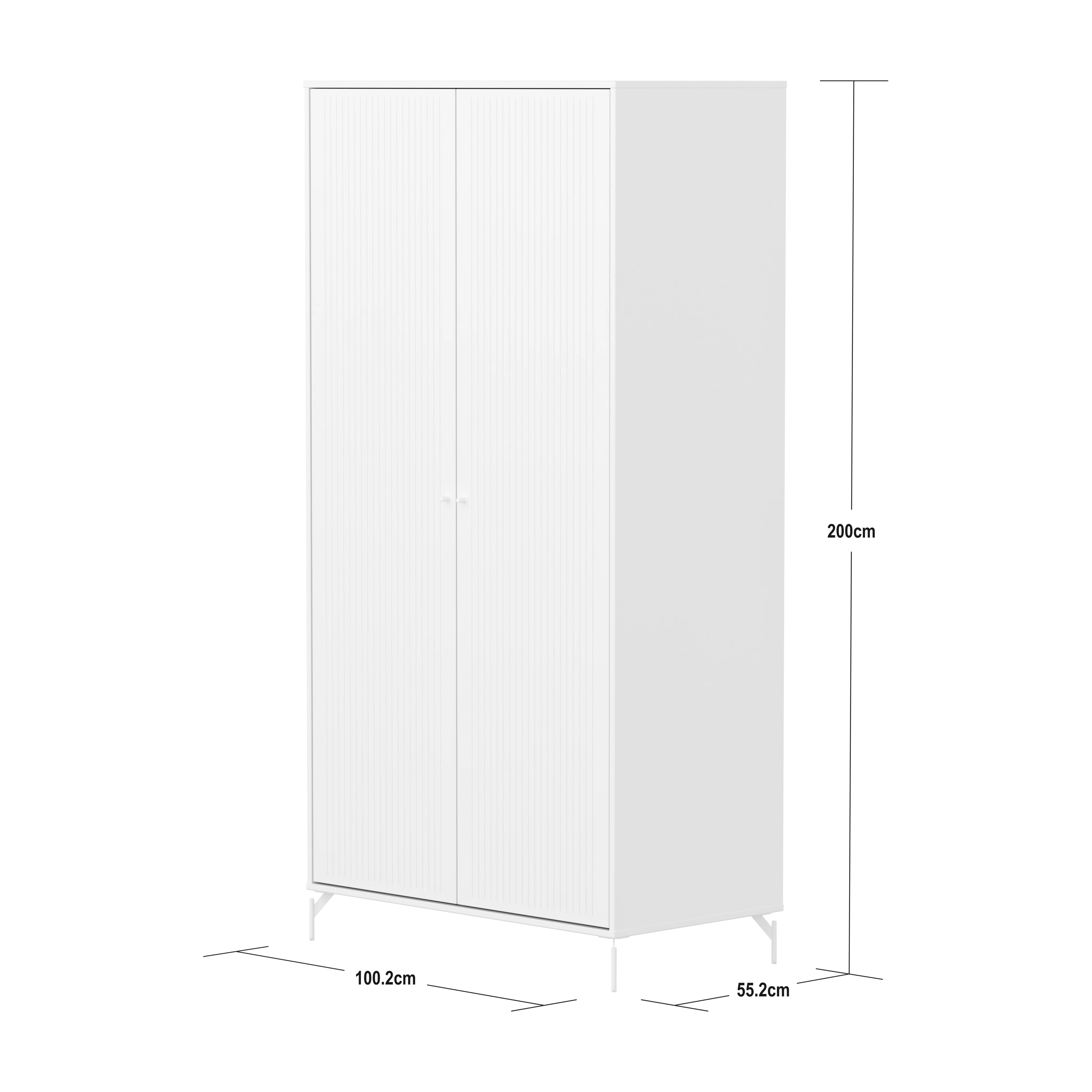 Flexa Saga Garderobeskab 200x100x55 Hvid riller/Hvide ben og greb - Image 6