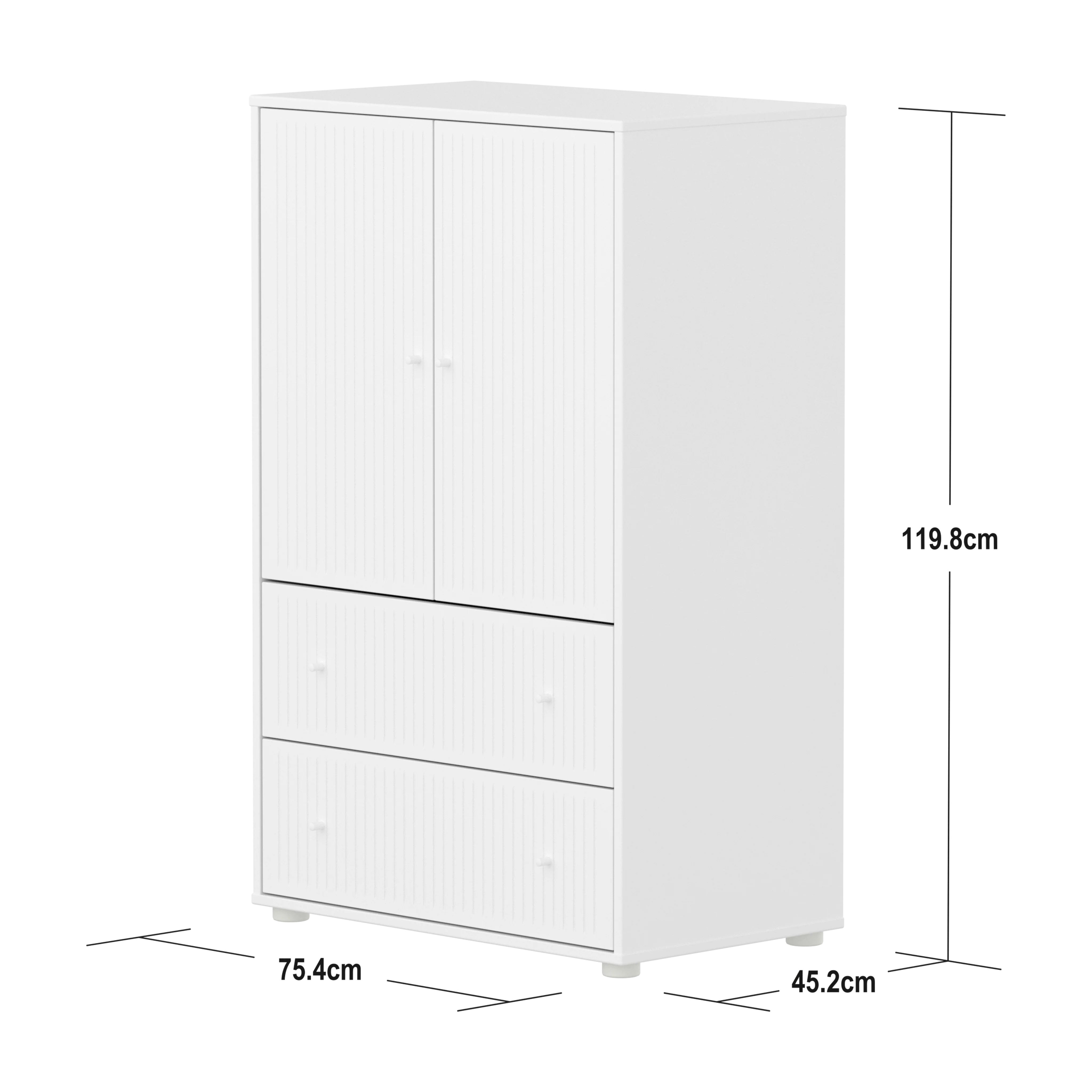 Flexa Saga Skab 120x75,5x45 Hvid riller/Hvid greb - Image 3