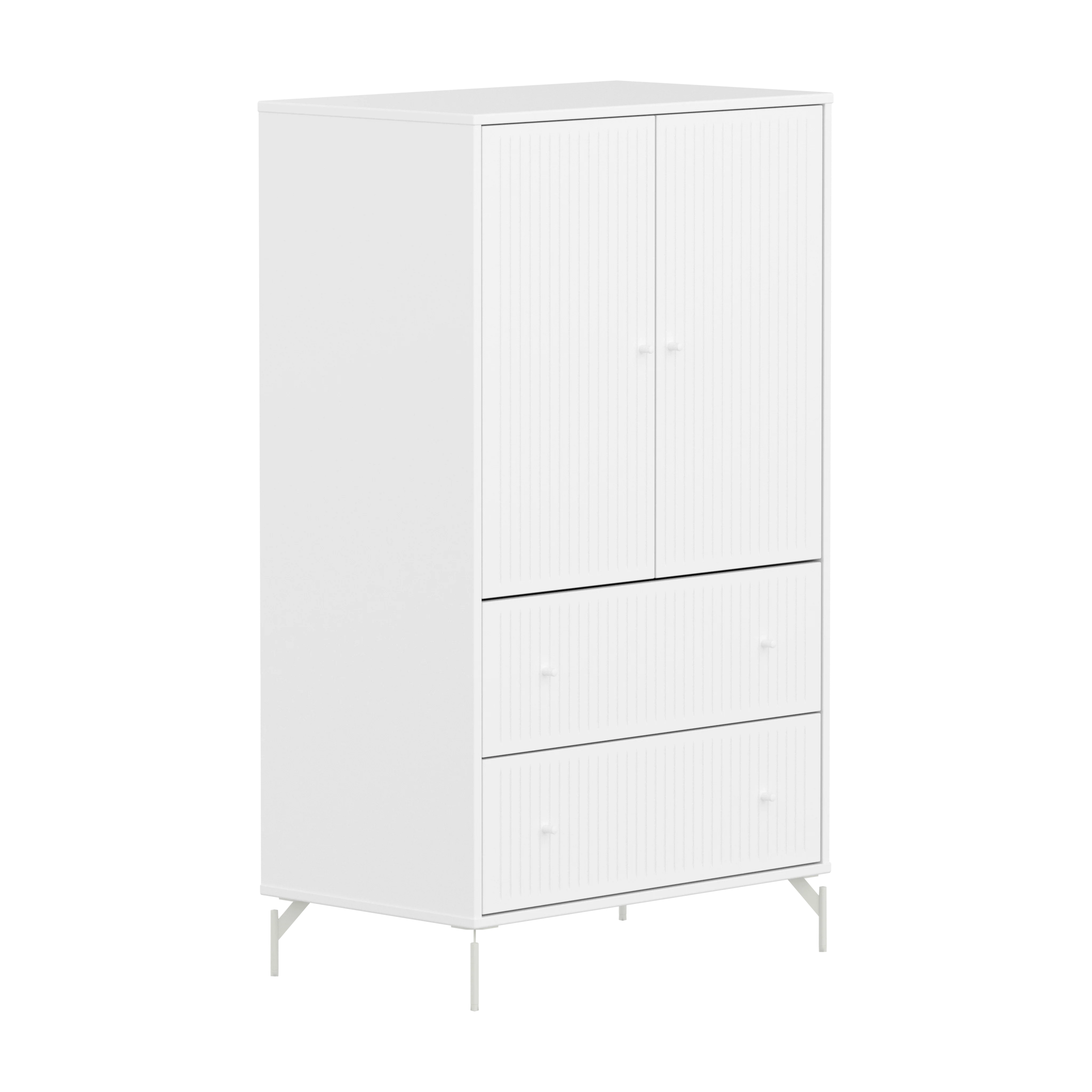 Flexa Saga Skab 129,5x75,5x45 Hvid riller/Hvide greb og ben