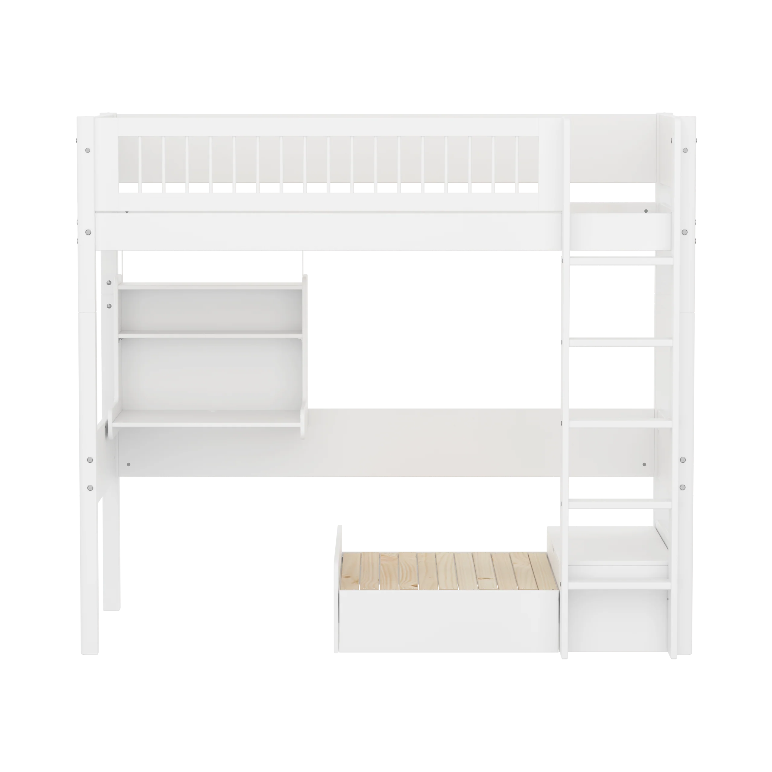FLEXA WHITE Casa Højseng med crossbar sengehest, stige, click on skrivebord og gæsteseng 90x200 cm - Hvid/eg - Image 2