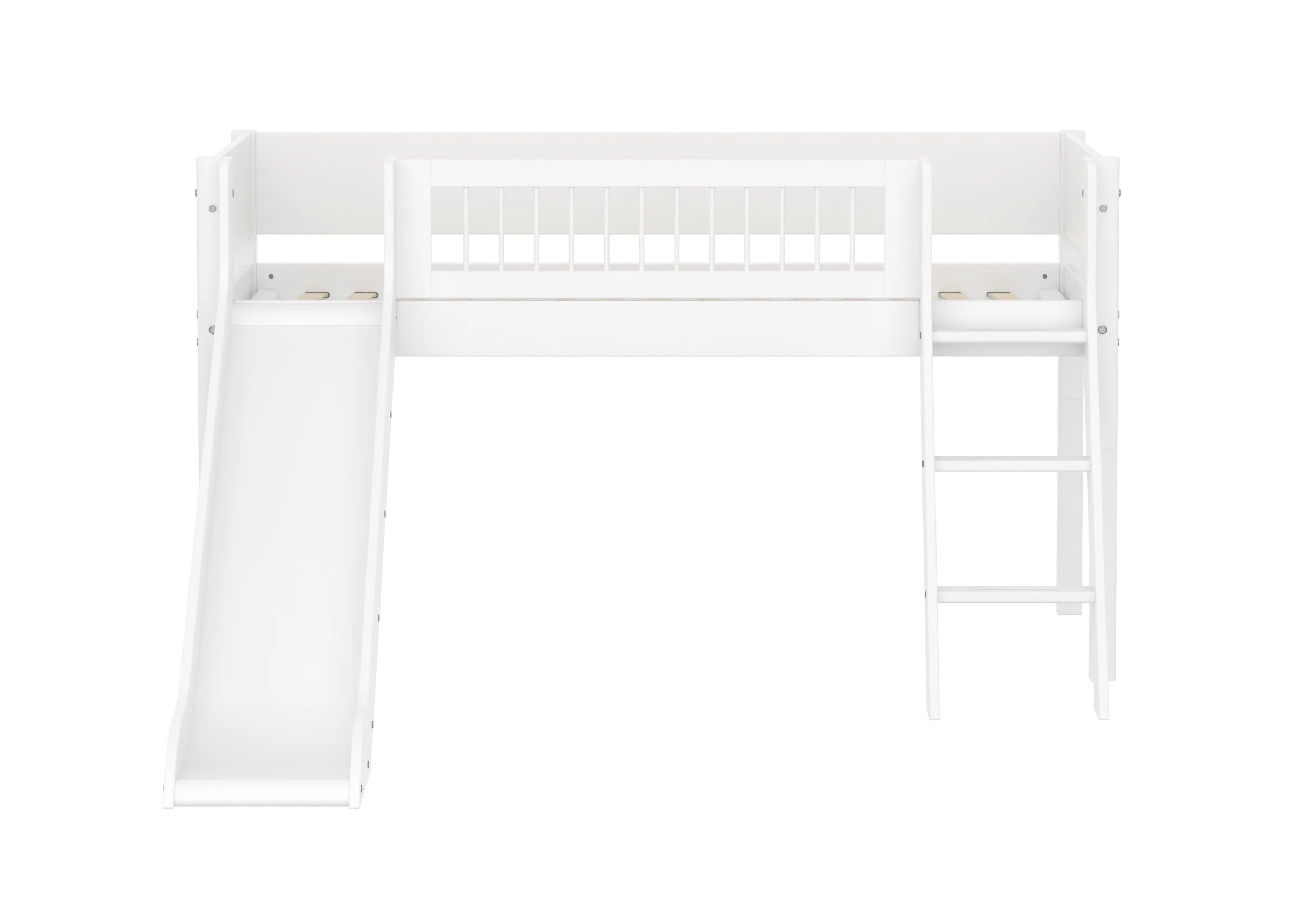 FLEXA WHITE Halvhøj seng 120 cm med rutchebane, skrå stige og crossbar sengehest 90x200 cm - Hvid - Image 3