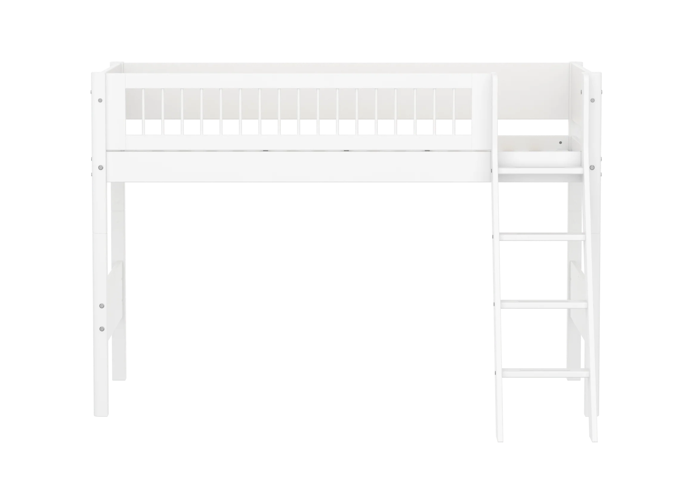 FLEXA WHITE Mellemhøj seng 143 cm med skrå stige og crossbar sengehest 90x200 cm- Hvid - Image 3