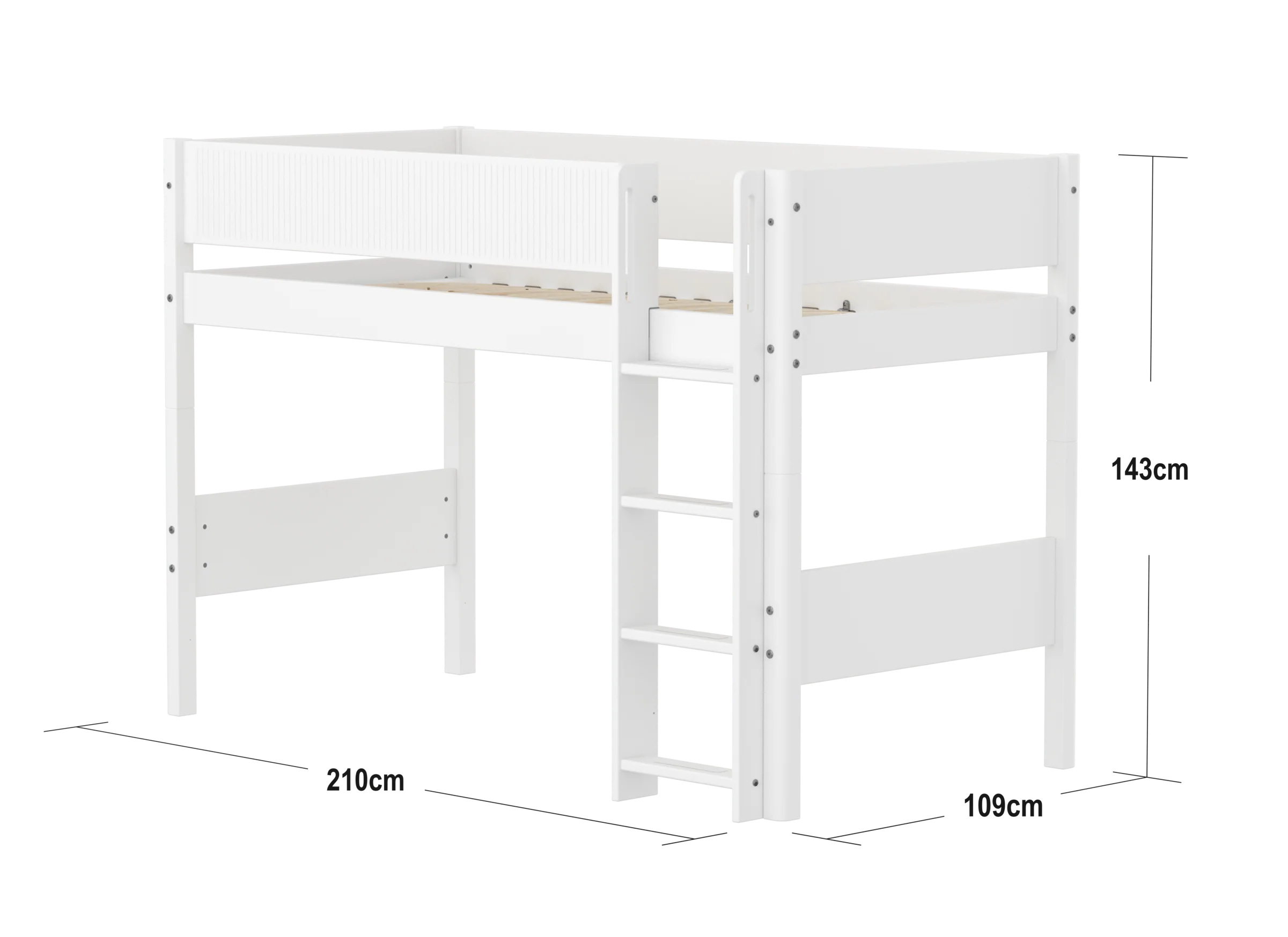 FLEXA WHITE Mellemhøj seng 143 cm med stige og grooves sengehest 90x200 cm- Hvid - Image 2