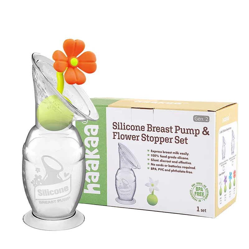Haakaa Brystpumpe 100ml med blomsterstopper (Orange) - Image 2